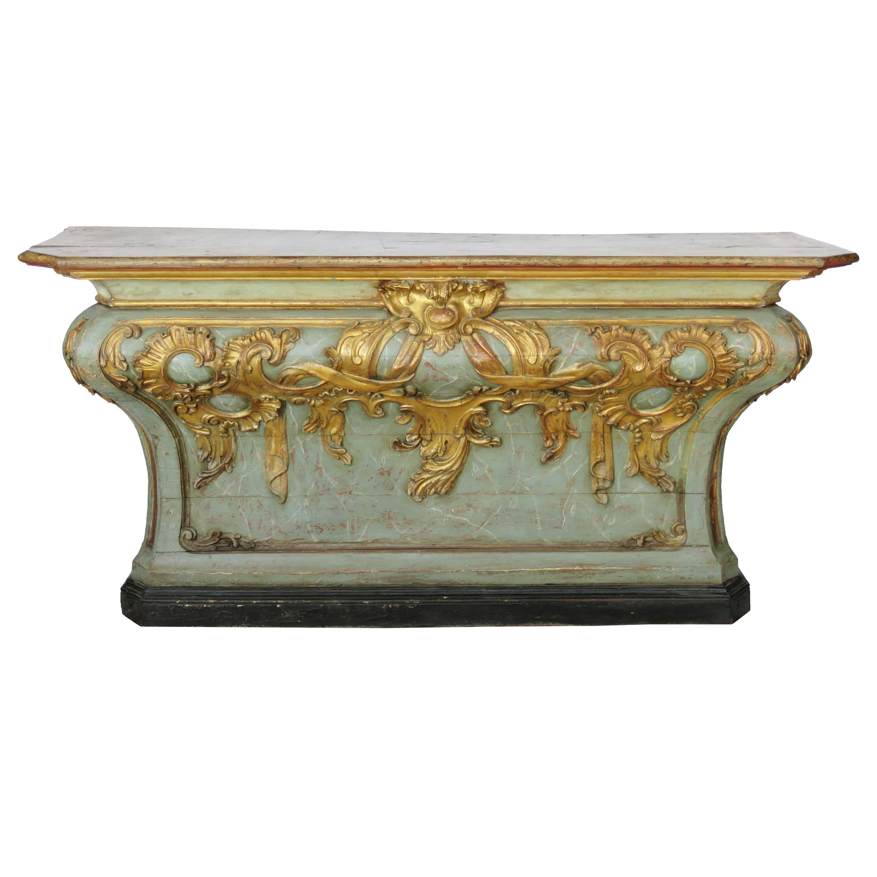 18th Century Baroque Faux Marble and Giltwood Console For Sale