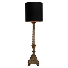 18th Century Baroque Floor Lamp with Brown Wood Base and Fabric Shade