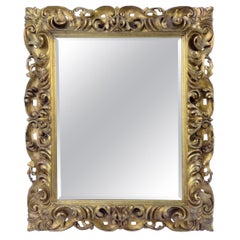 18th Century Baroque Florentine Hand Carved Giltwood Mirror.