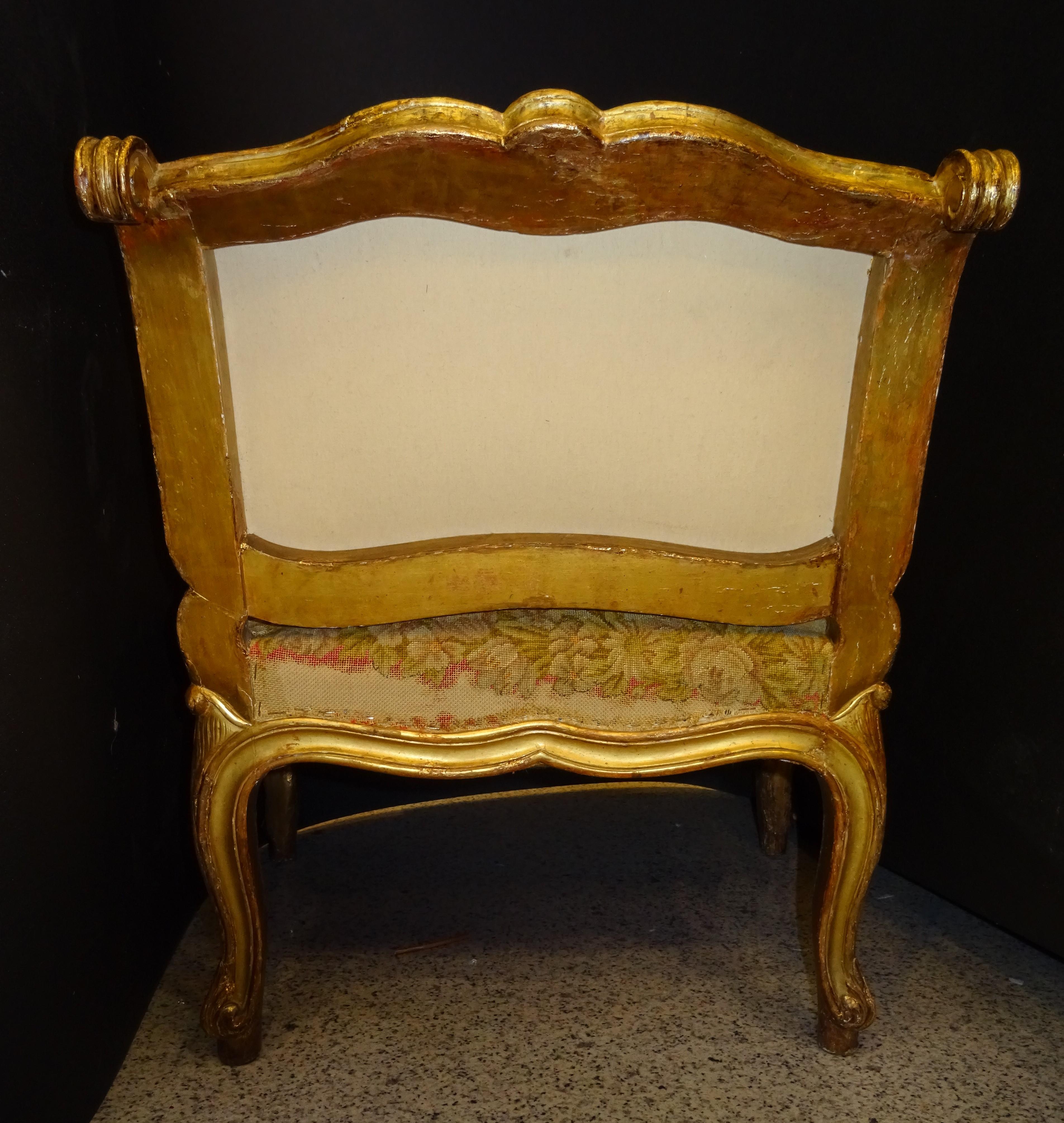 18th  Baroque French Armchair Carved and Gilded Wood , with Tapestry 13