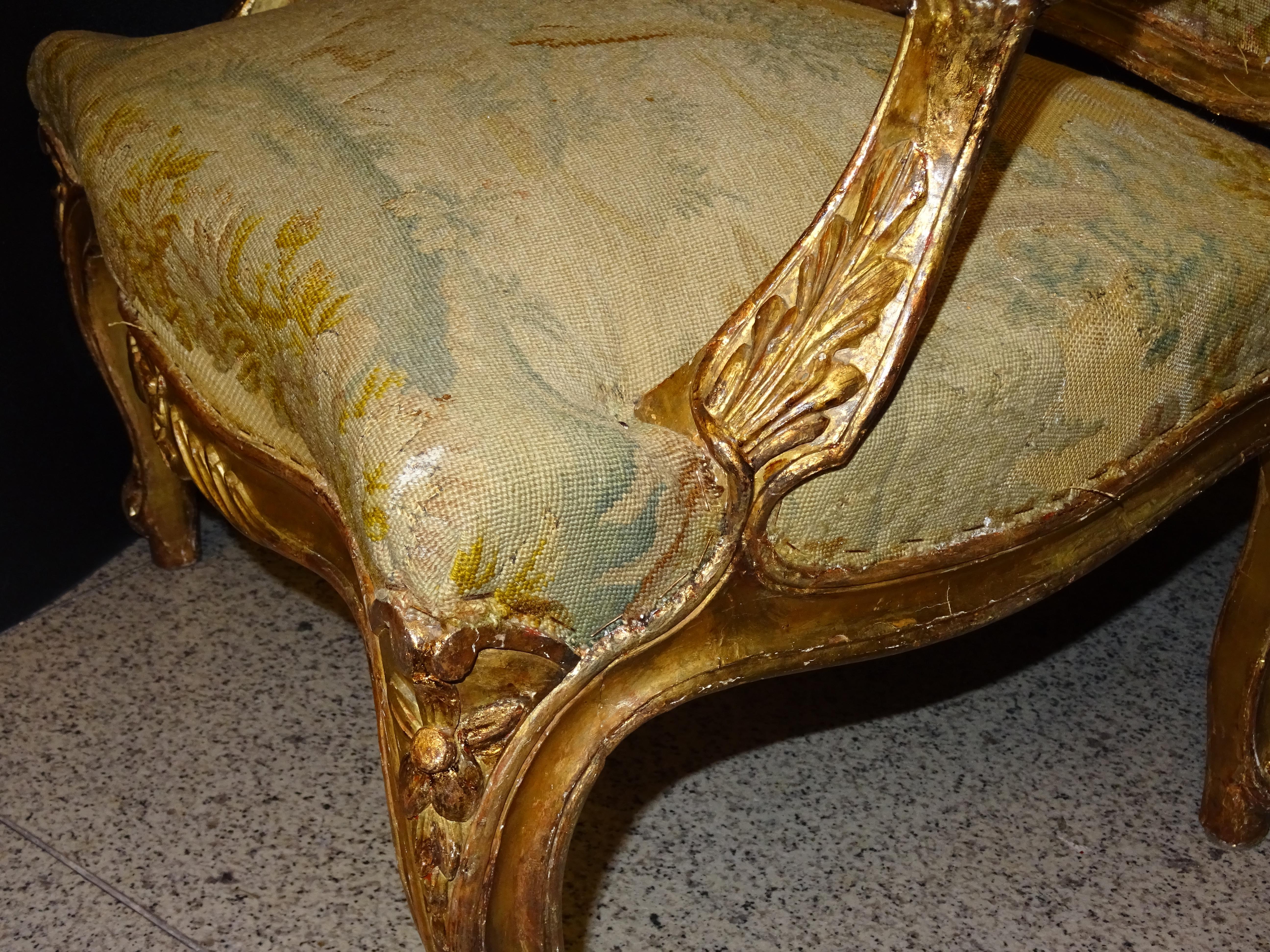 18th  Baroque French Armchair Carved and Gilded Wood , with Tapestry 3
