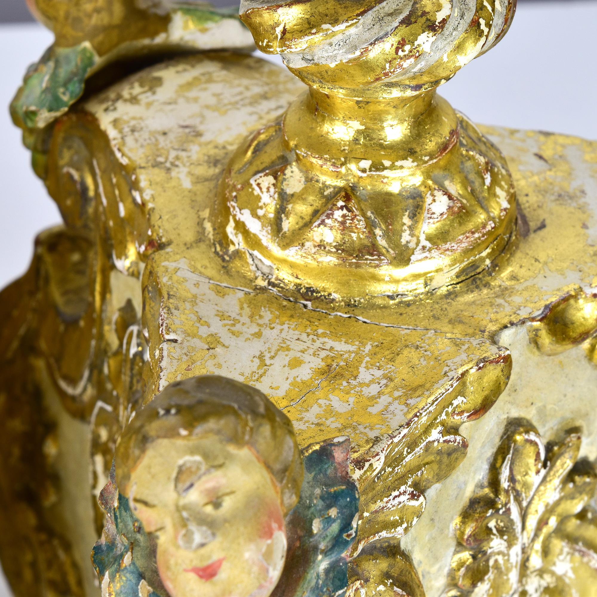 Iron 18th Century Baroque Giltwood Candleholders with Putti Decorations For Sale