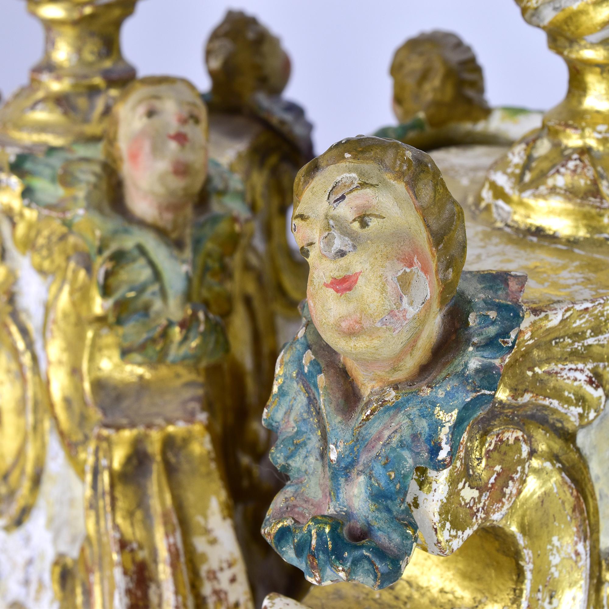 18th Century Baroque Giltwood Candleholders with Putti Decorations For Sale 1