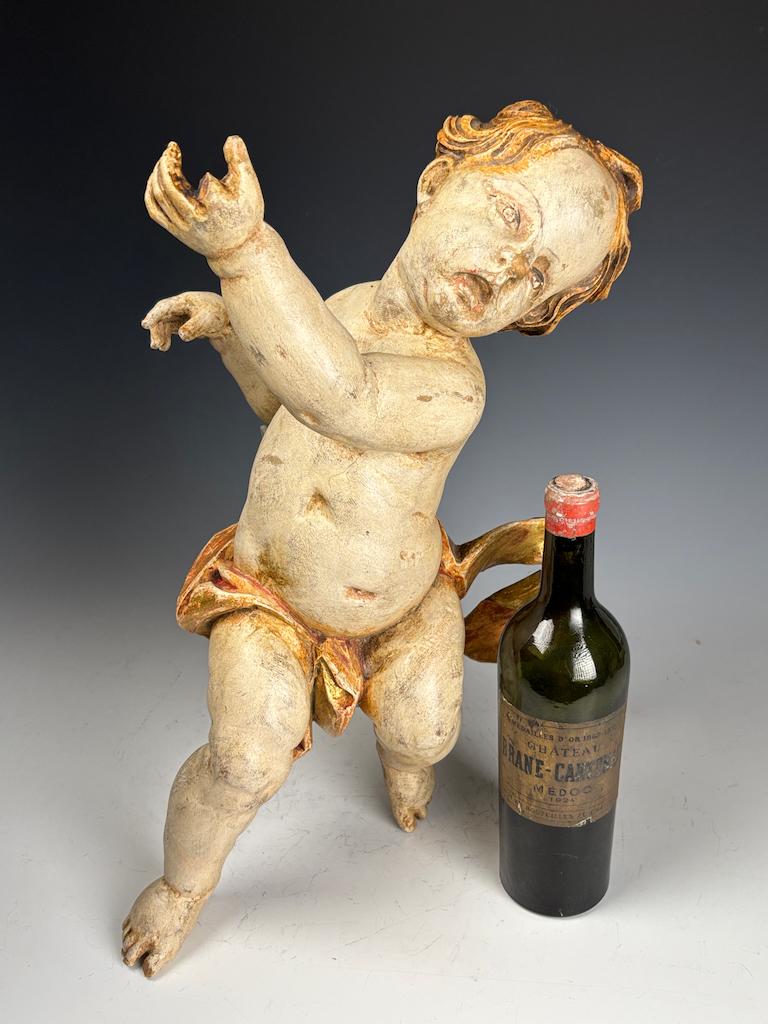 Putto baroque en bois doré du 18e siècle - Chérubin antique sculpté et peint à la main Bon état - En vente à Lincoln, GB