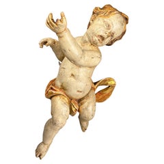 18th Century Baroque Giltwood Putto – Hand-Carved & Painted Antique Cherub