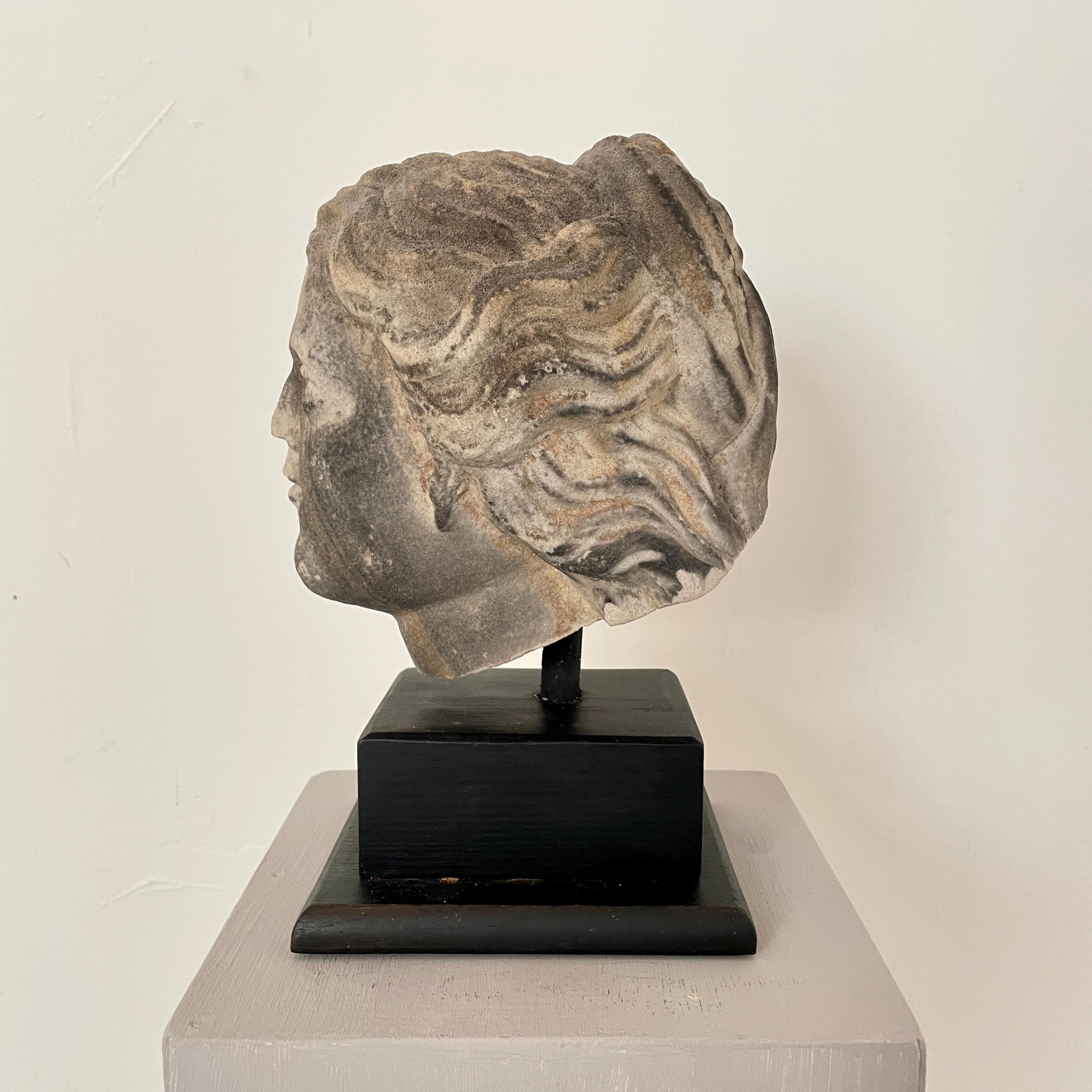 18th Century Baroque Grey Sandstone Head of a Woman on a Black Base ...