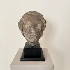 18th Century Baroque Grey Sandstone Head of a Woman on a Black Base, Around 1780