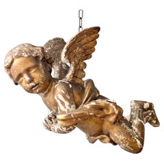 18th Century Baroque Hanging Giltwood Cherub