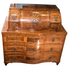 18th Century Baroque Intarsia Walnut Wood Austrian or Tyrolean Bureau, 1780