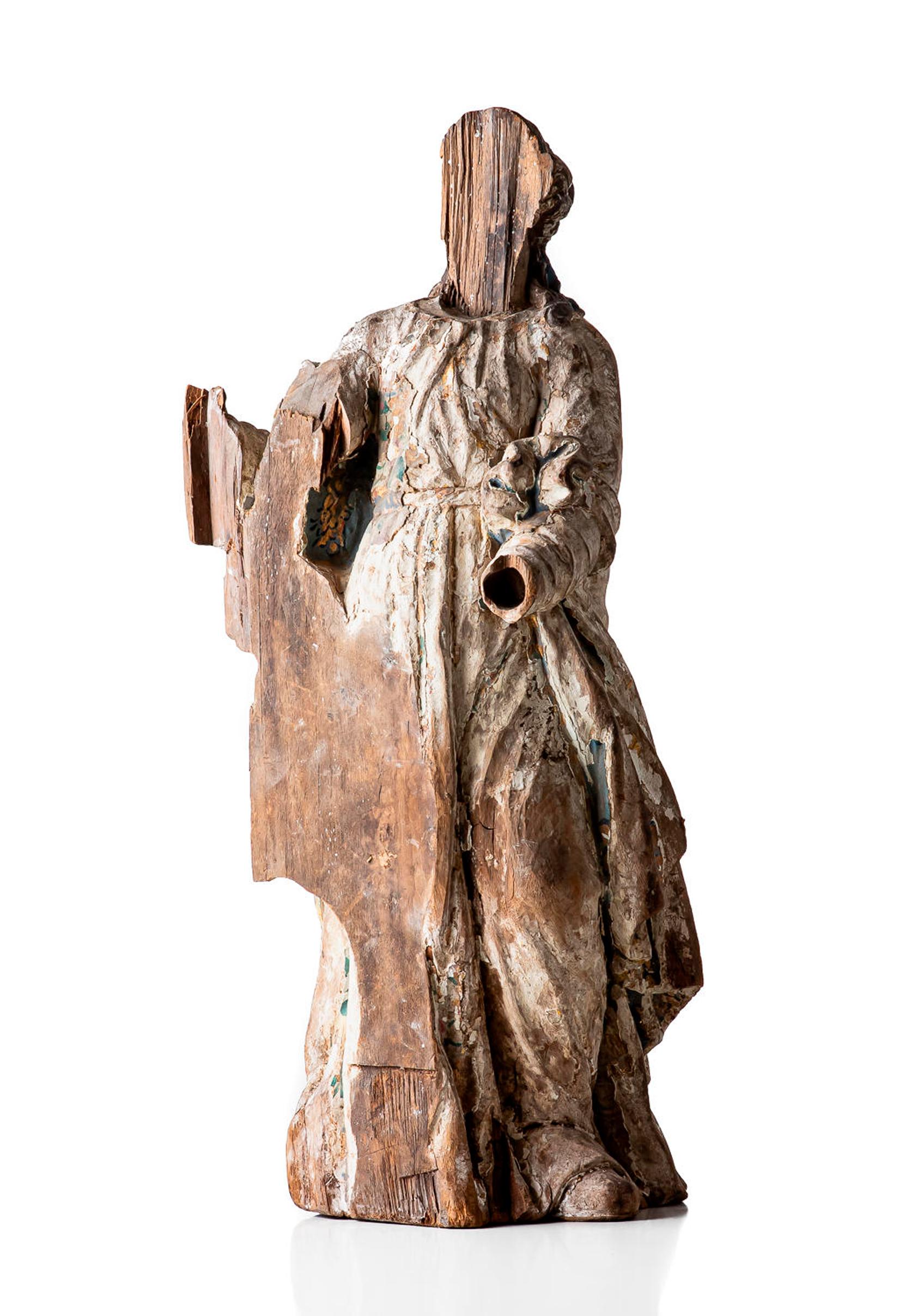 18th Century, Baroque, Italian School, Sculpture Carved in Oak In Distressed Condition In Stockholm, SE