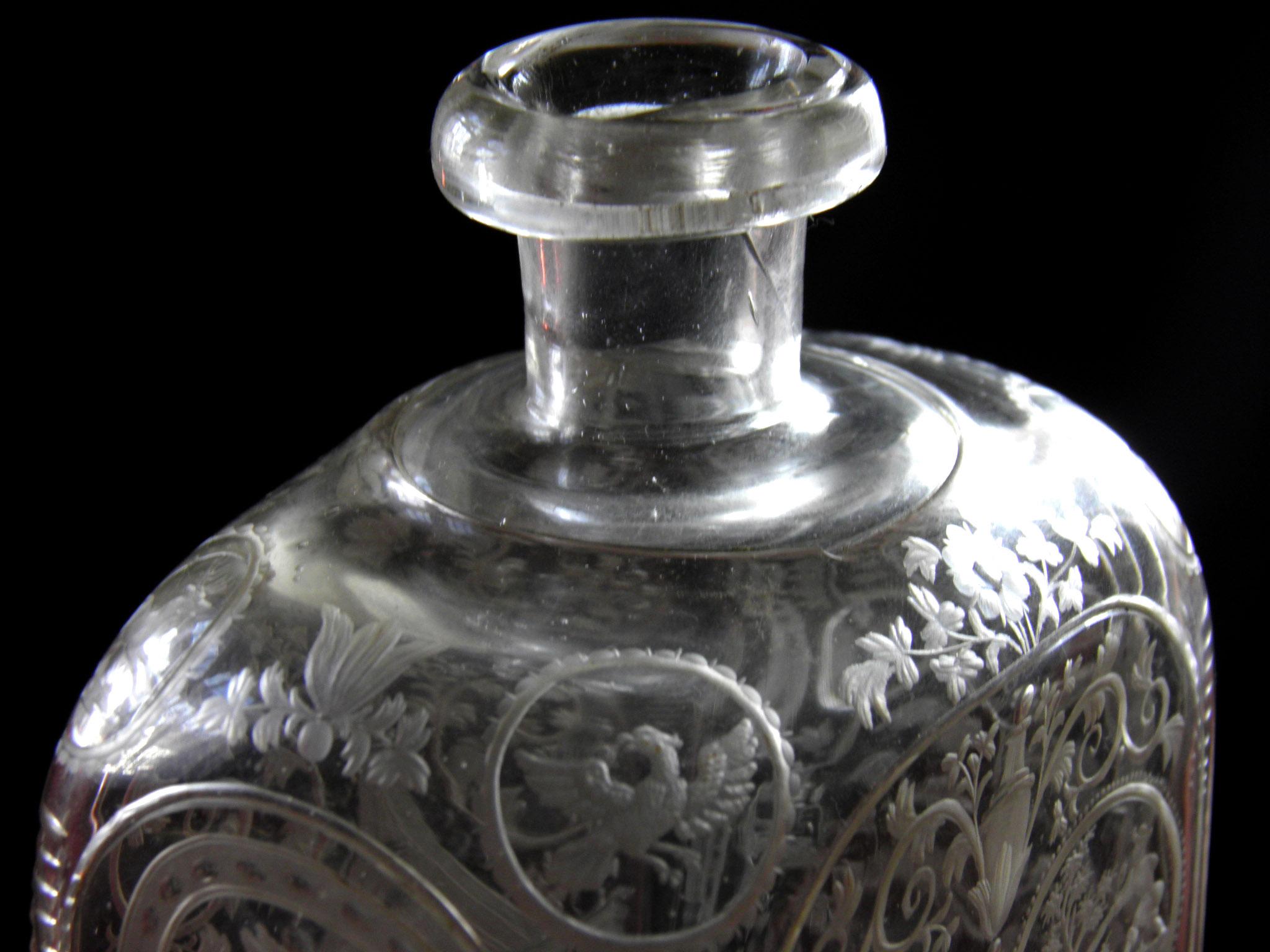 Engraved Heraldic Baroque bottle of the 18th century-Hunting motif (video) 10