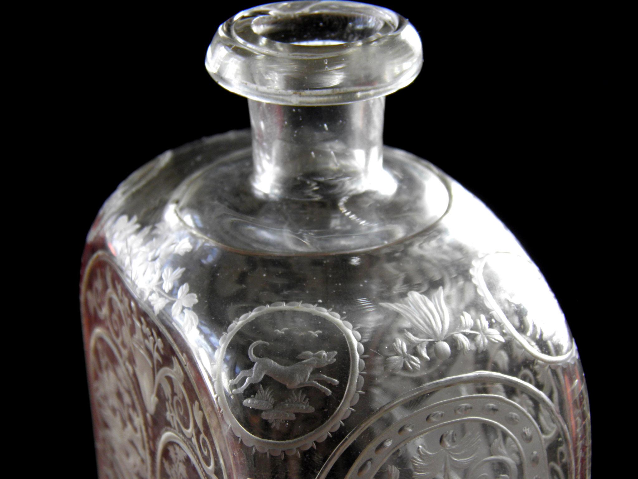 Engraved Heraldic Baroque bottle of the 18th century-Hunting motif (video) 11