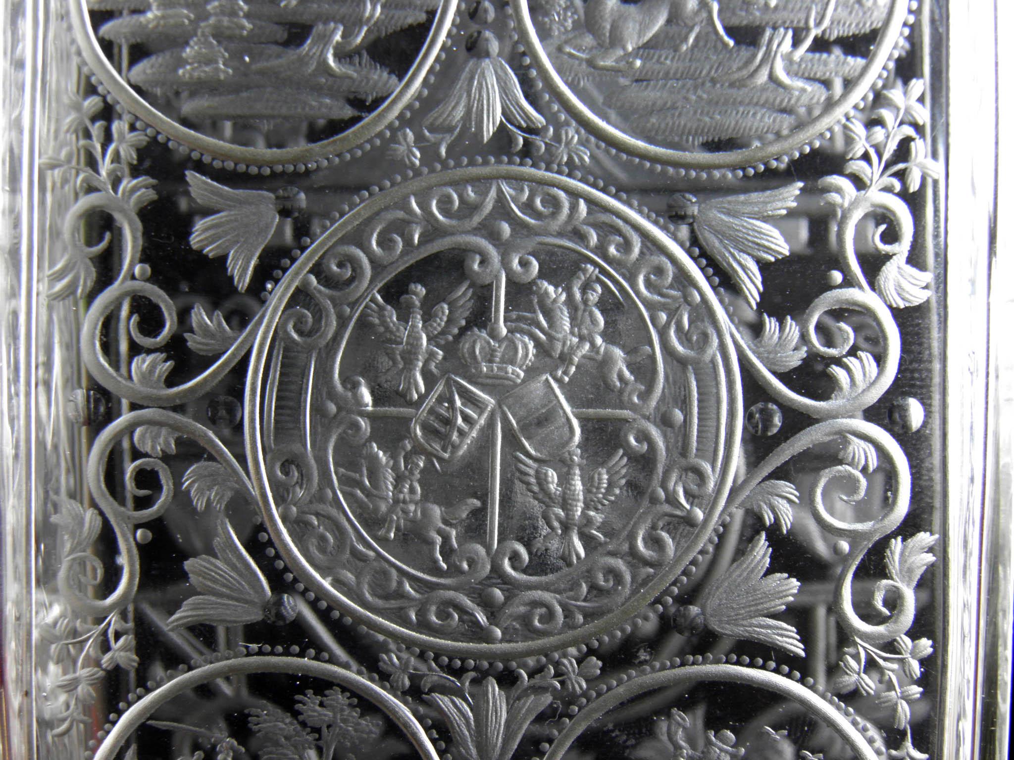 Engraved Heraldic Baroque bottle of the 18th century-Hunting motif (video) 2