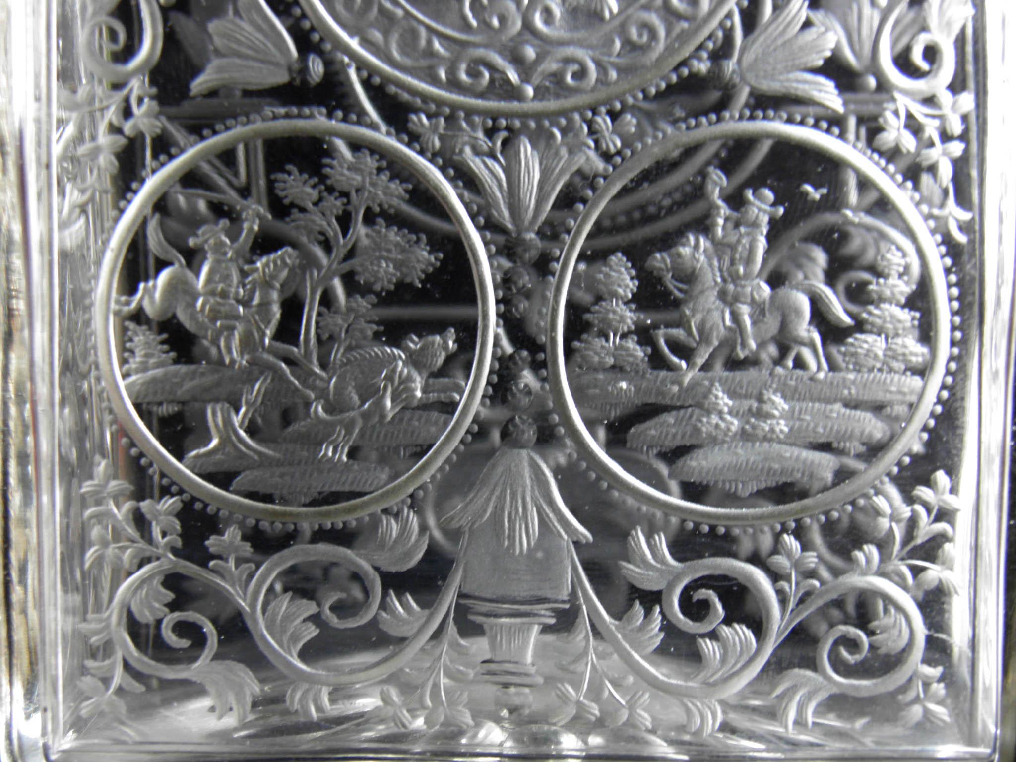 Engraved Heraldic Baroque bottle of the 18th century-Hunting motif (video) 3