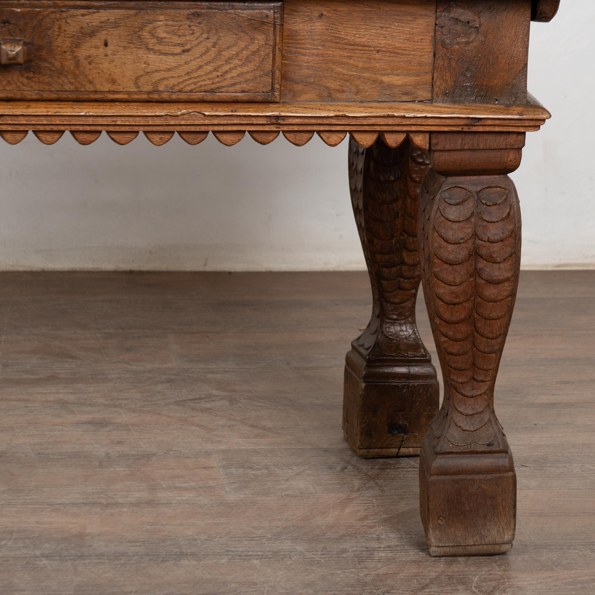 18th Century Baroque Oak Library Console Table with One Drawer For Sale 9