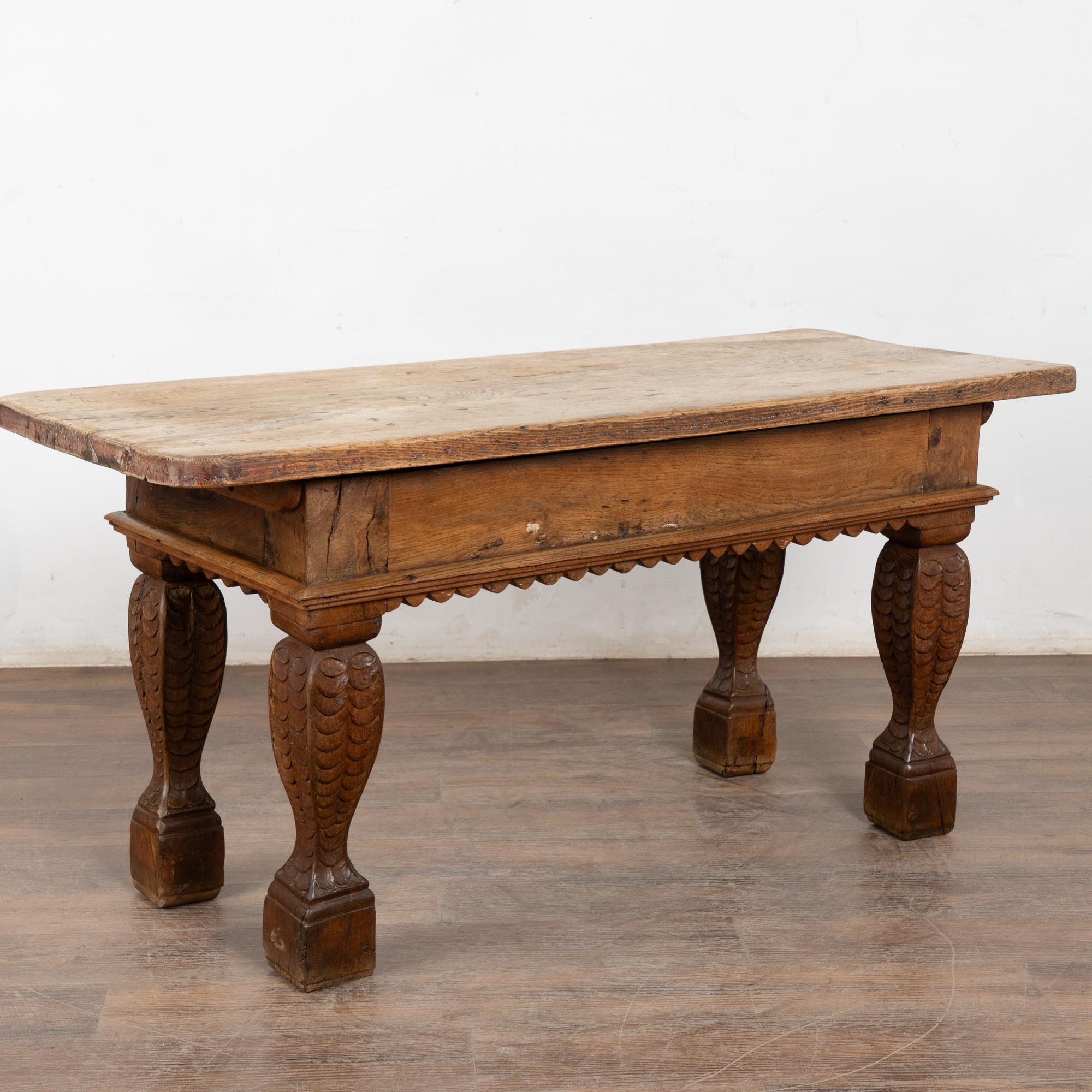 18th Century Baroque Oak Library Console Table with One Drawer For Sale 11