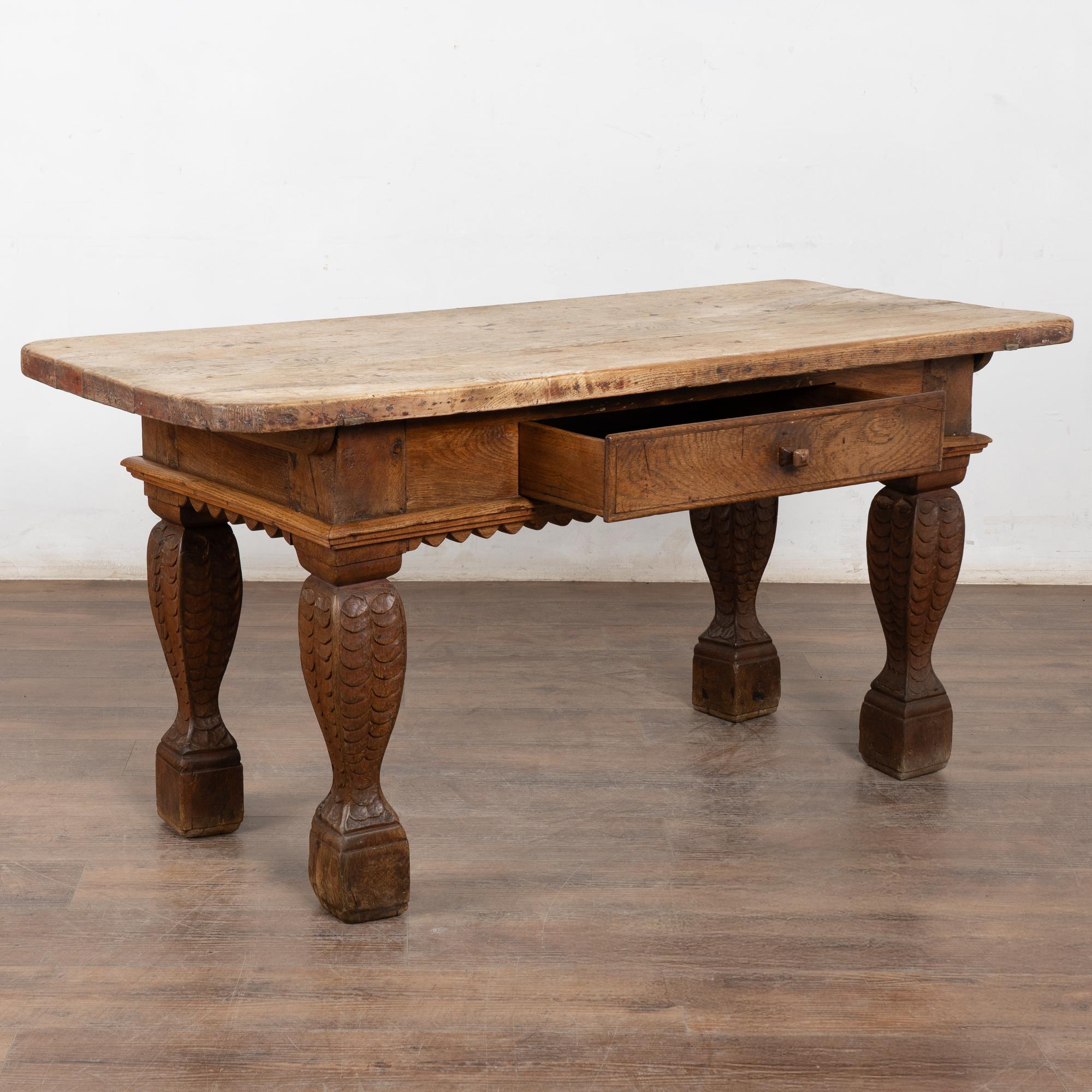 Danish 18th Century Baroque Oak Library Console Table with One Drawer For Sale