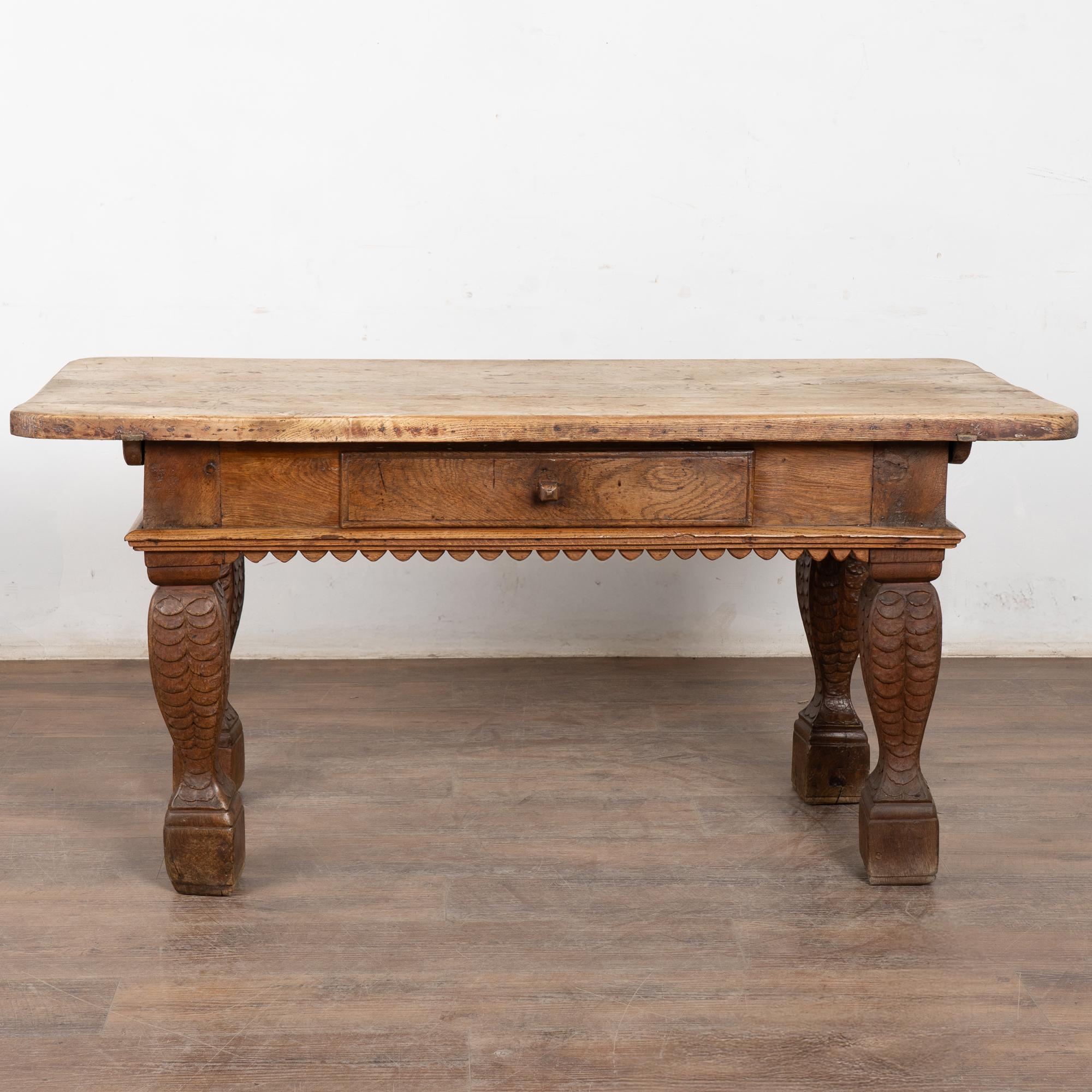 18th Century Baroque Oak Library Console Table with One Drawer In Fair Condition For Sale In Round Top, TX