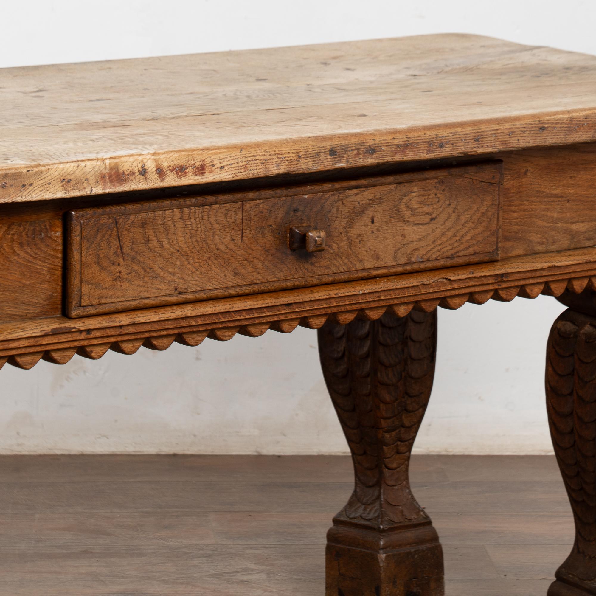18th Century Baroque Oak Library Console Table with One Drawer For Sale 5