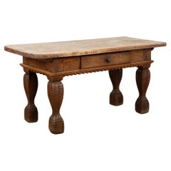 Antique 18th Century Baroque Oak Library Console Table with One Drawer