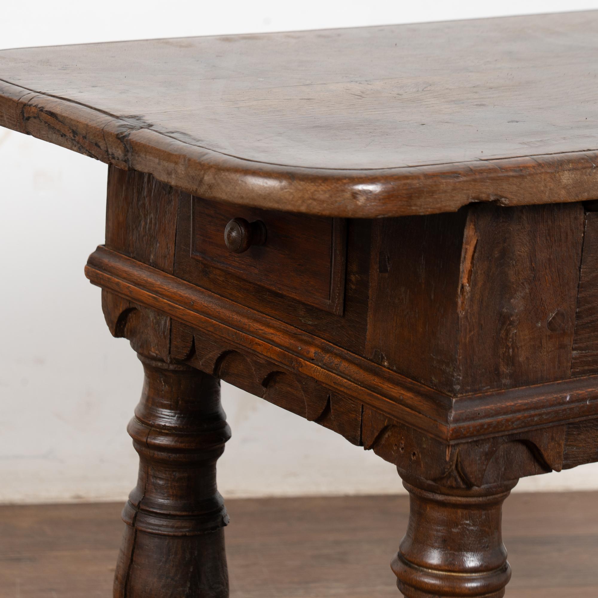 18th Century Baroque Oak Side Table Console with Drawers, Denmark For Sale 6