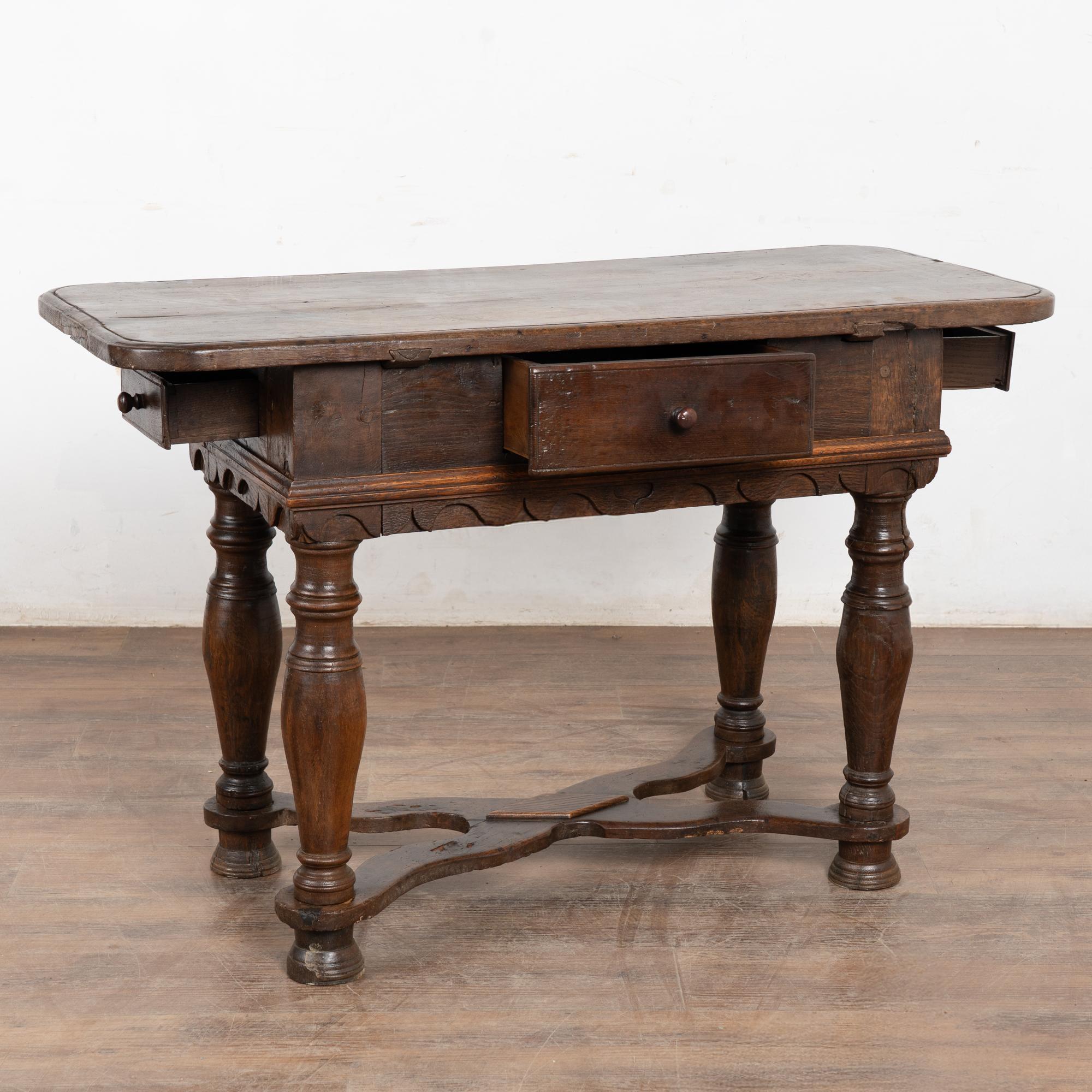 Danish 18th Century Baroque Oak Side Table Console with Drawers, Denmark For Sale