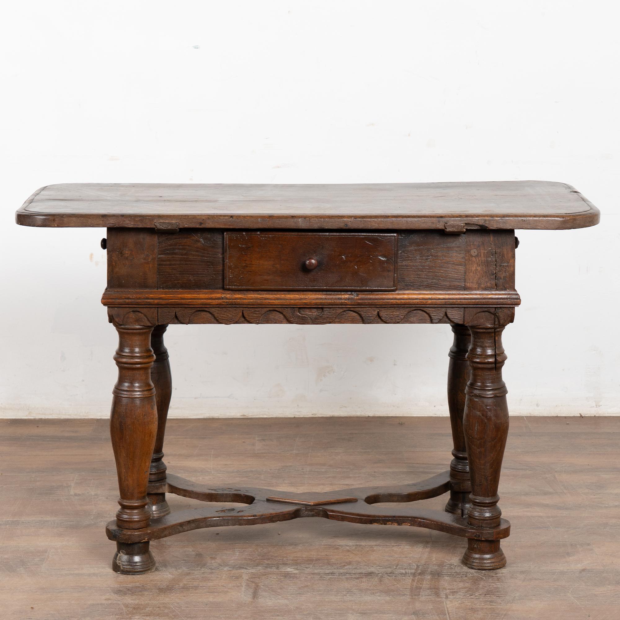 18th Century Baroque Oak Side Table Console with Drawers, Denmark In Fair Condition For Sale In Round Top, TX