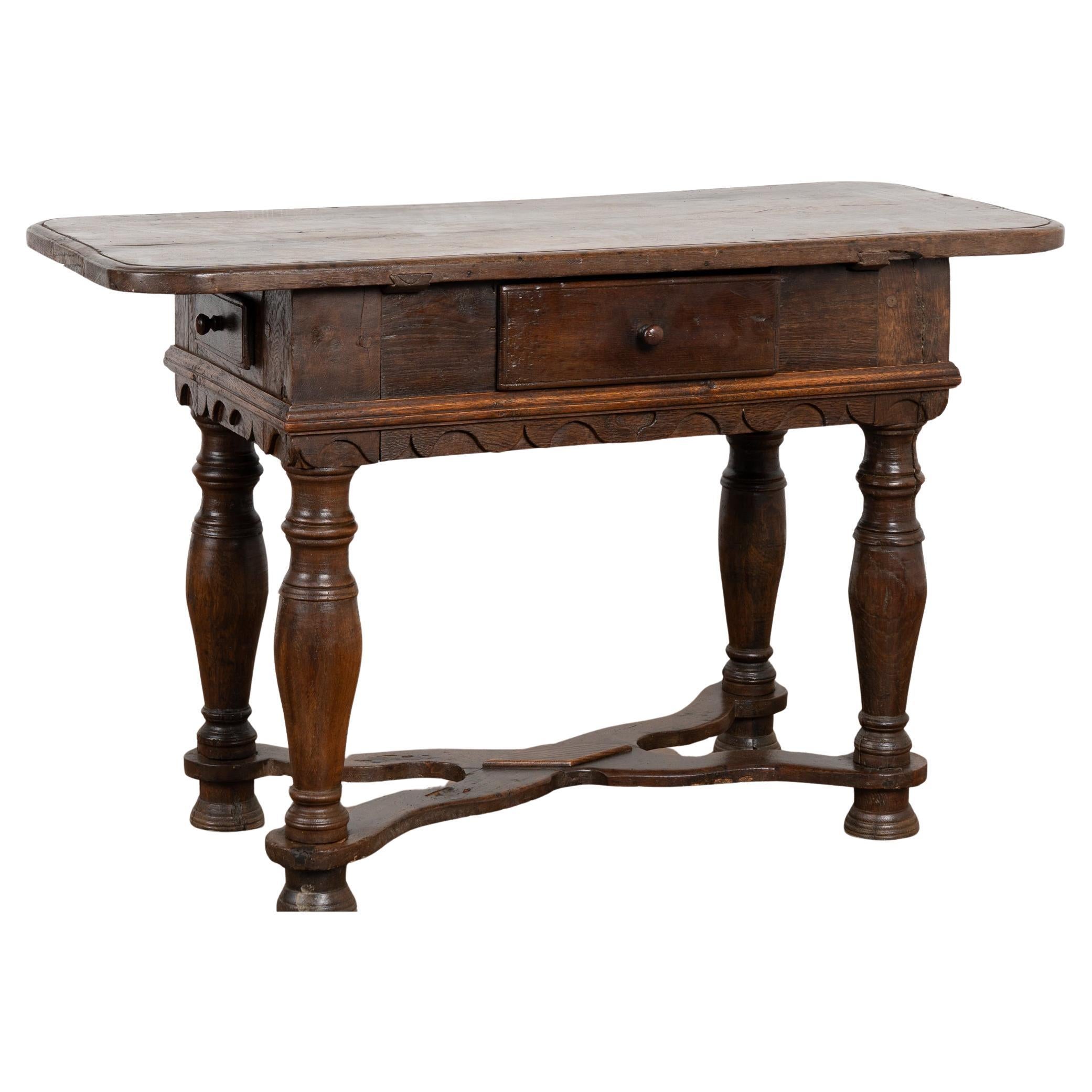 18th Century Baroque Oak Side Table Console with Drawers, Denmark For Sale