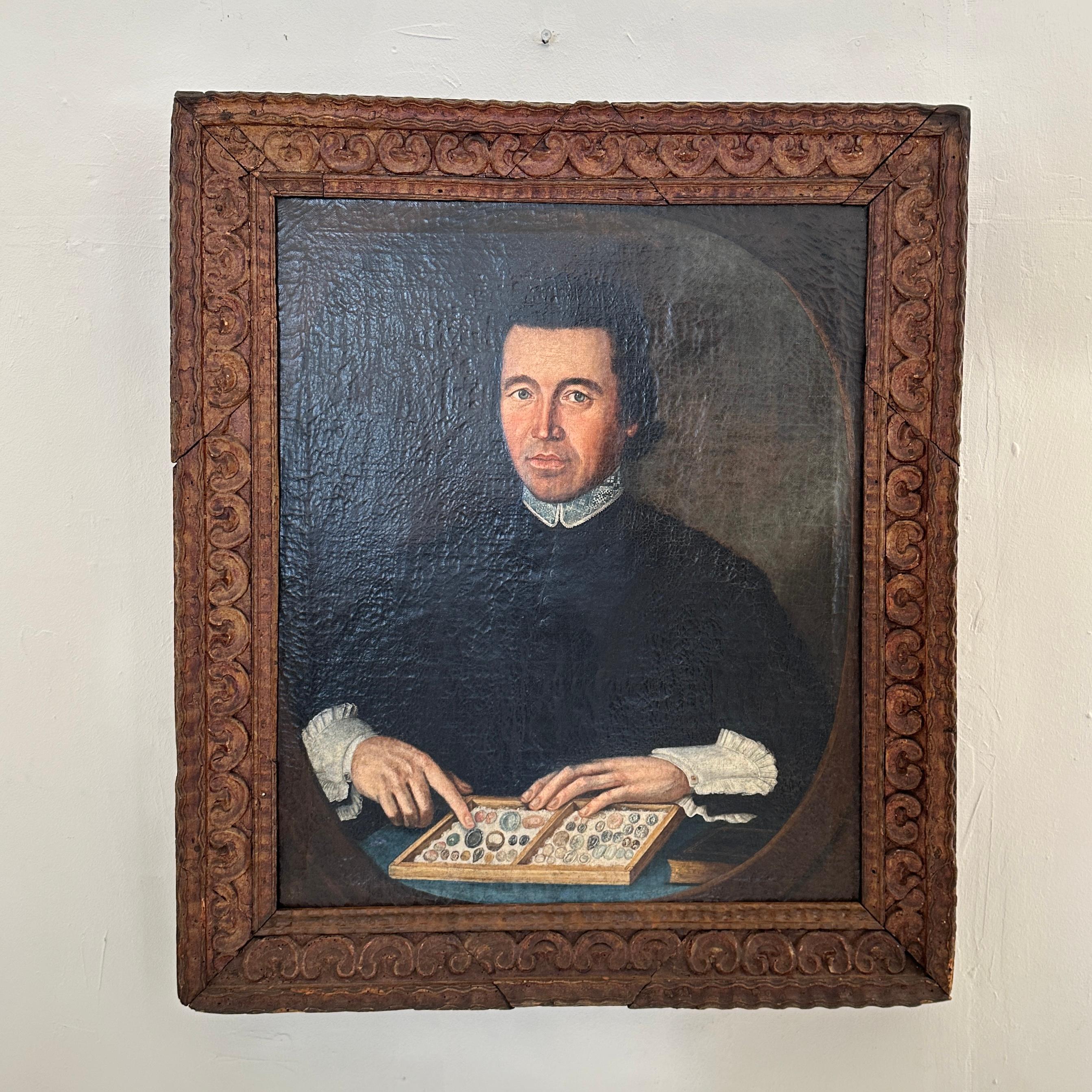 Óleo barroco del siglo XVIII Retrato de un comerciante de piedra, 1783 en venta 8
