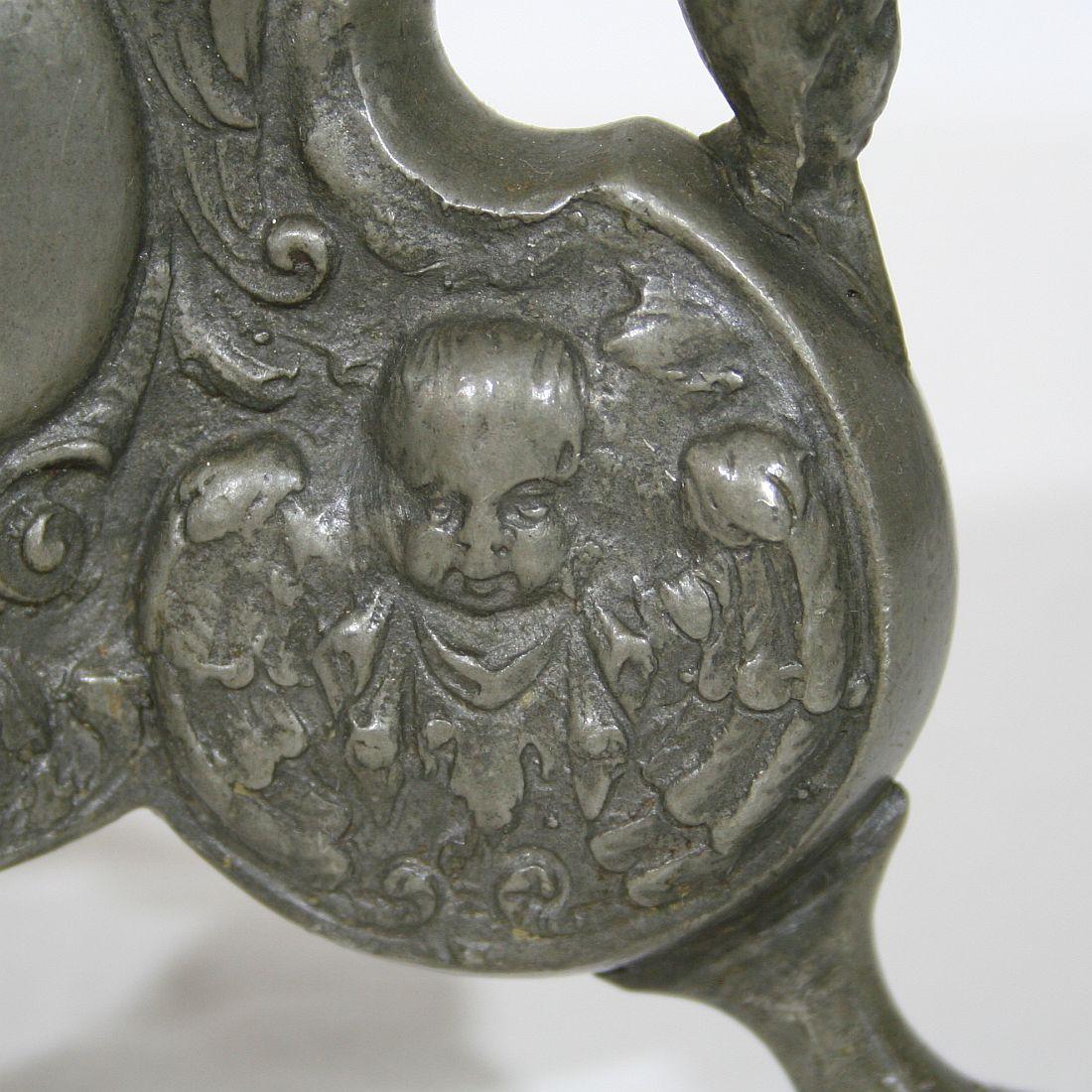 18th Century Baroque Pewter Candlestick with Angels 5