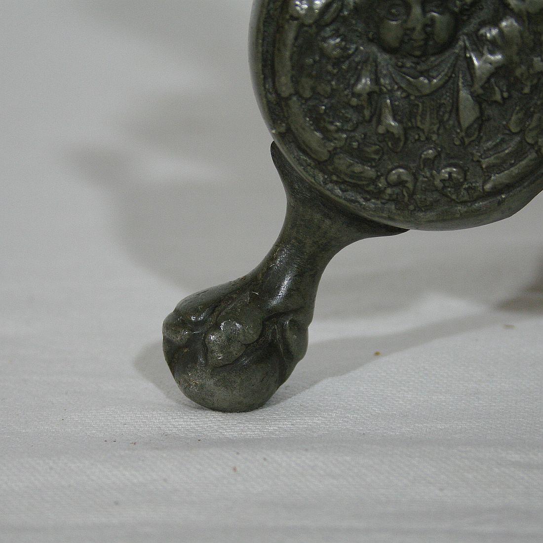 18th Century Baroque Pewter Candlestick with Angels 7
