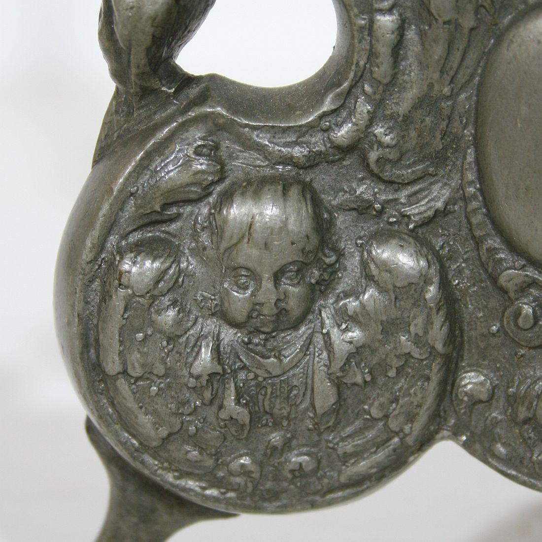 18th Century Baroque Pewter Candlestick with Angels 3