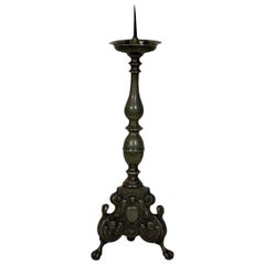 18th Century Baroque Pewter Candlestick with Angels