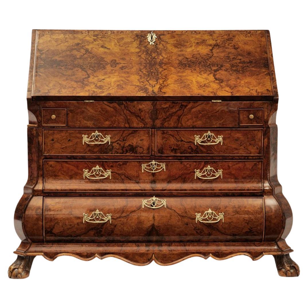 18th Century Baroque Secretaire Netherlands Nutwood For Sale