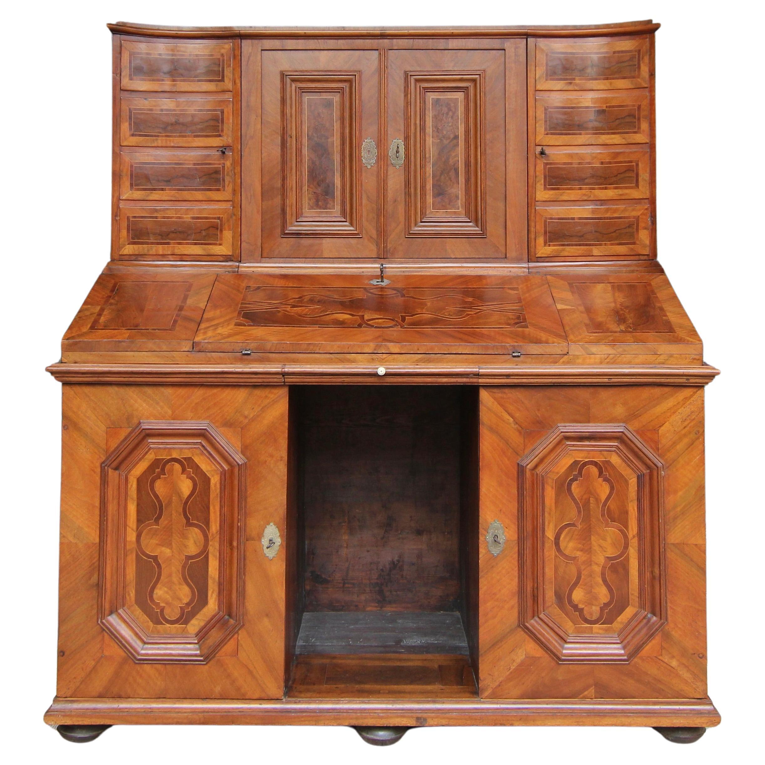 18th Century Baroque Secretary or Writing Desk in Walnut For Sale