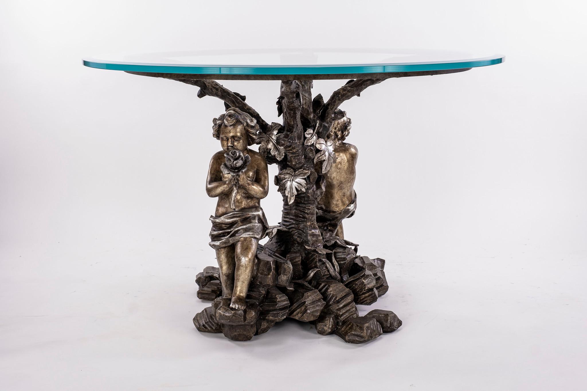 Doré Table centrale baroque Putti du 18ème siècle en argent doré en vente