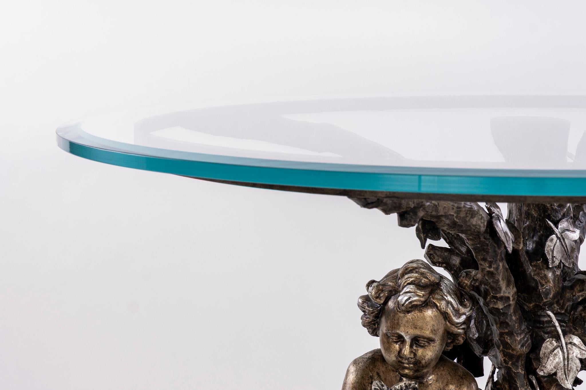 Table centrale baroque Putti du 18ème siècle en argent doré Bon état - En vente à Houston, TX