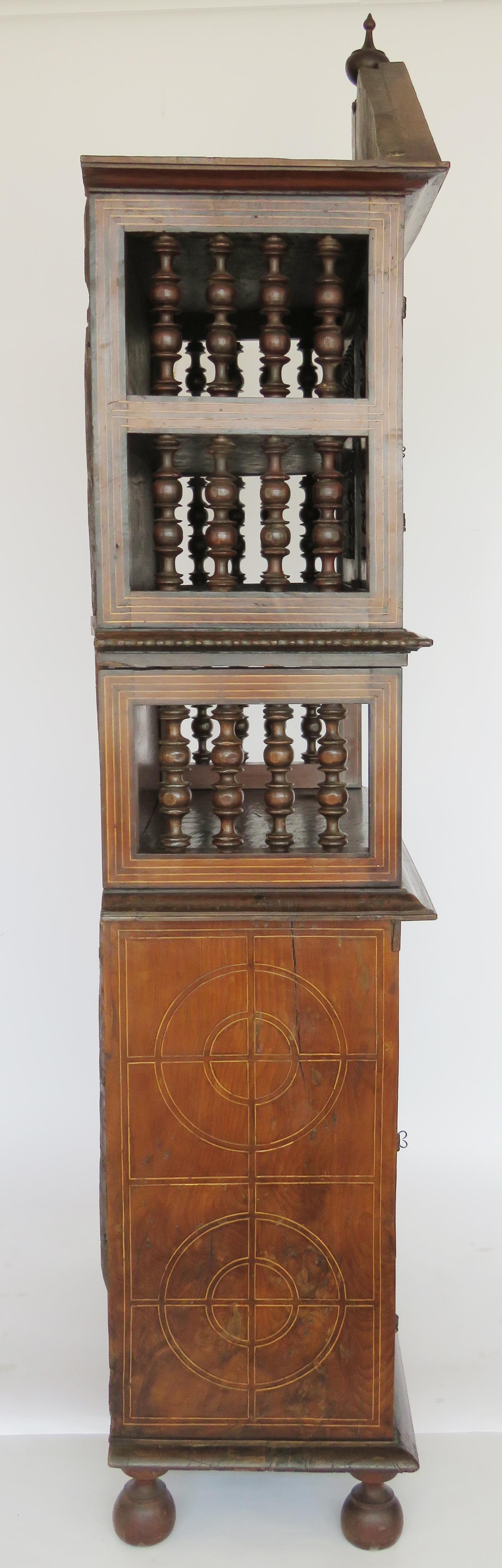 Inlay 18th Century Baroque Spindle Inlaid Walnut Cabinet For Sale