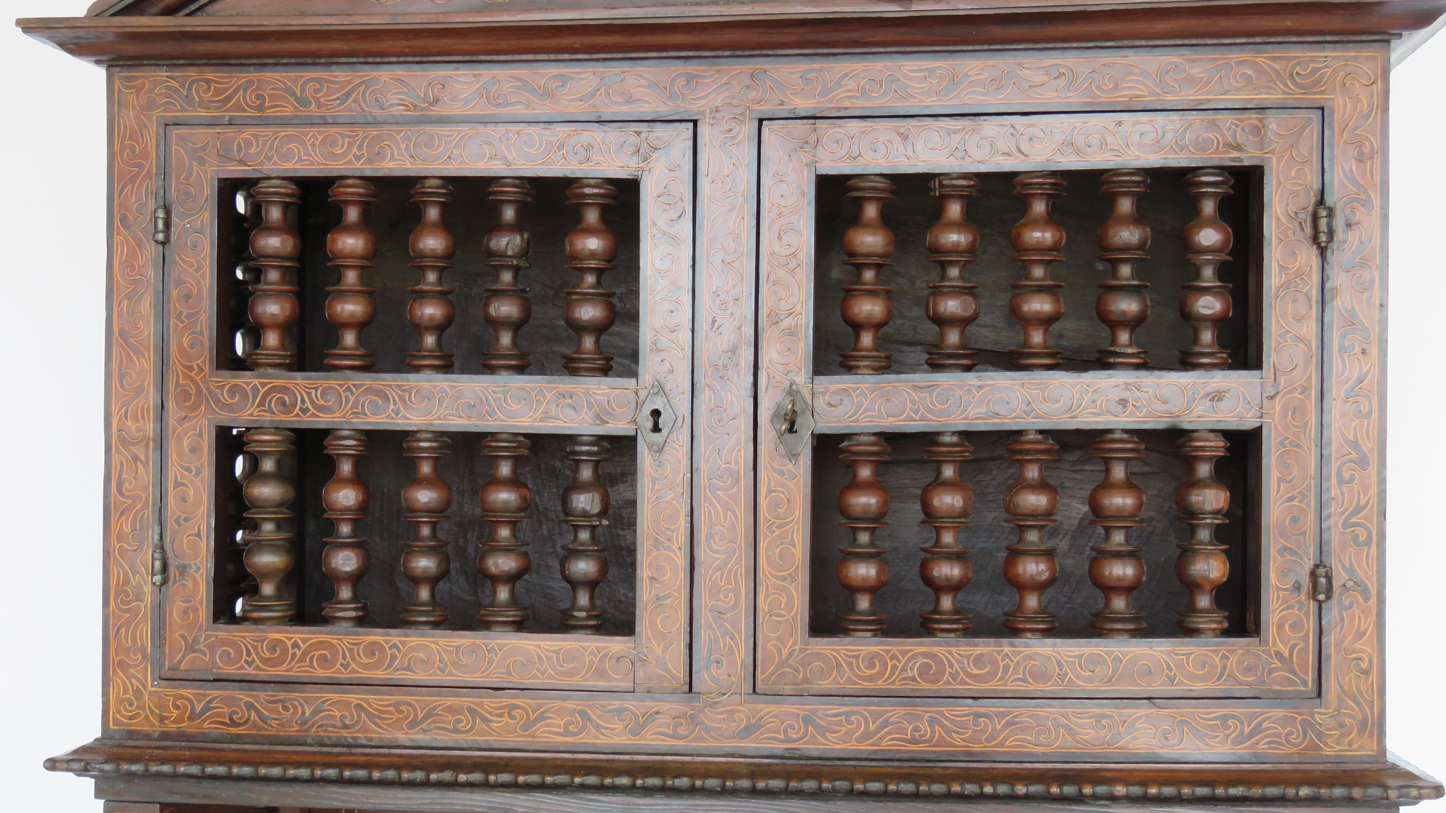 Wood 18th Century Baroque Spindle Inlaid Walnut Cabinet For Sale