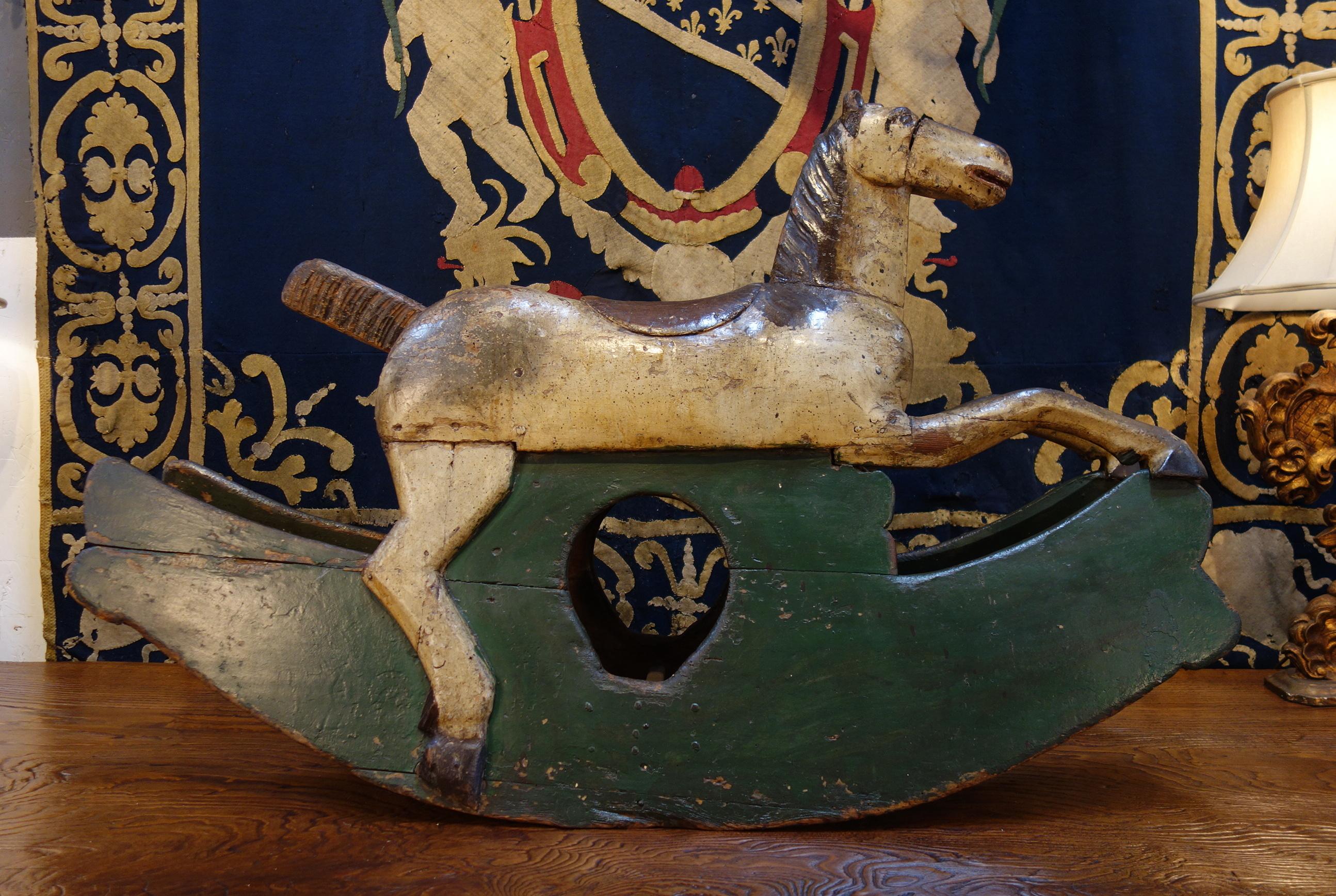 Italian 18th Century Baroque Style Painted Wood Rocking Horse, circa 1760