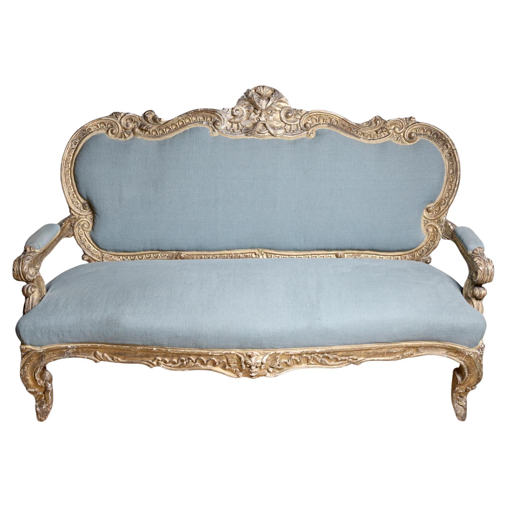 Canapé de salon italien provincial du 18ème siècle de style baroque