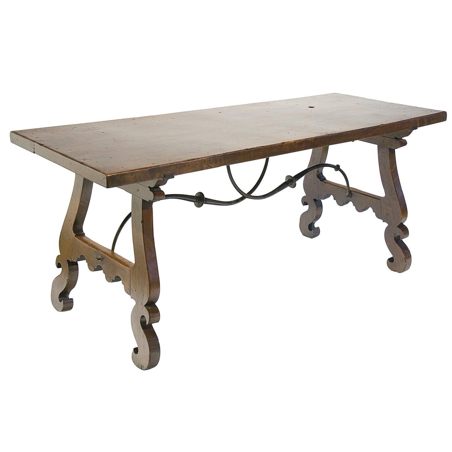 18th Century Baroque Walnut and Wrought Iron Spanish Table For Sale