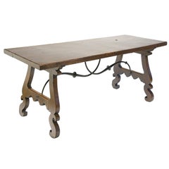 18th Century Baroque Walnut and Wrought Iron Spanish Table