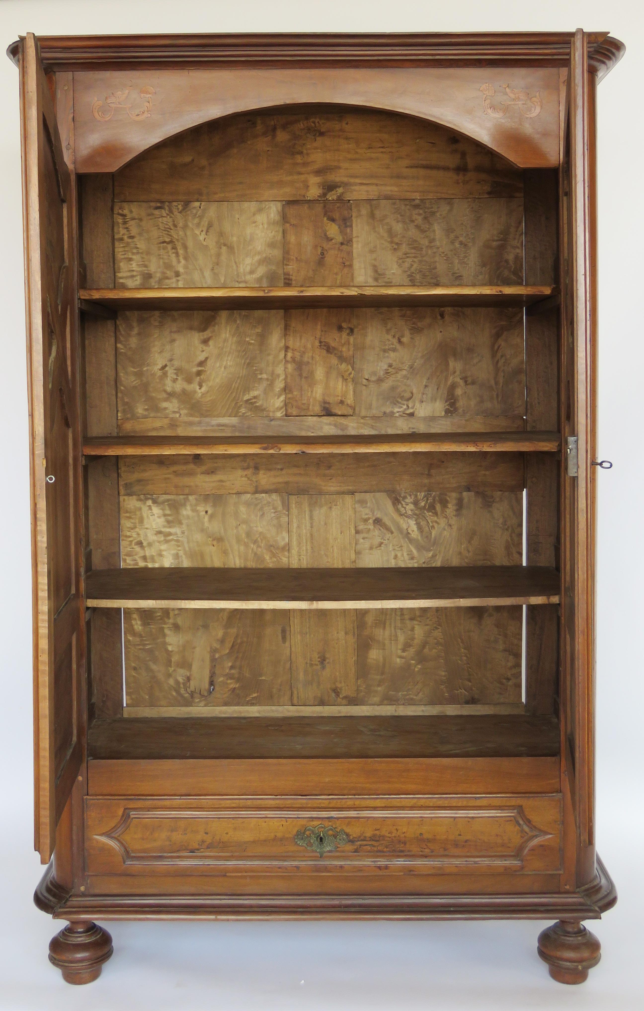 Wood 18th Century Baroque Walnut Inlaid Armoire For Sale