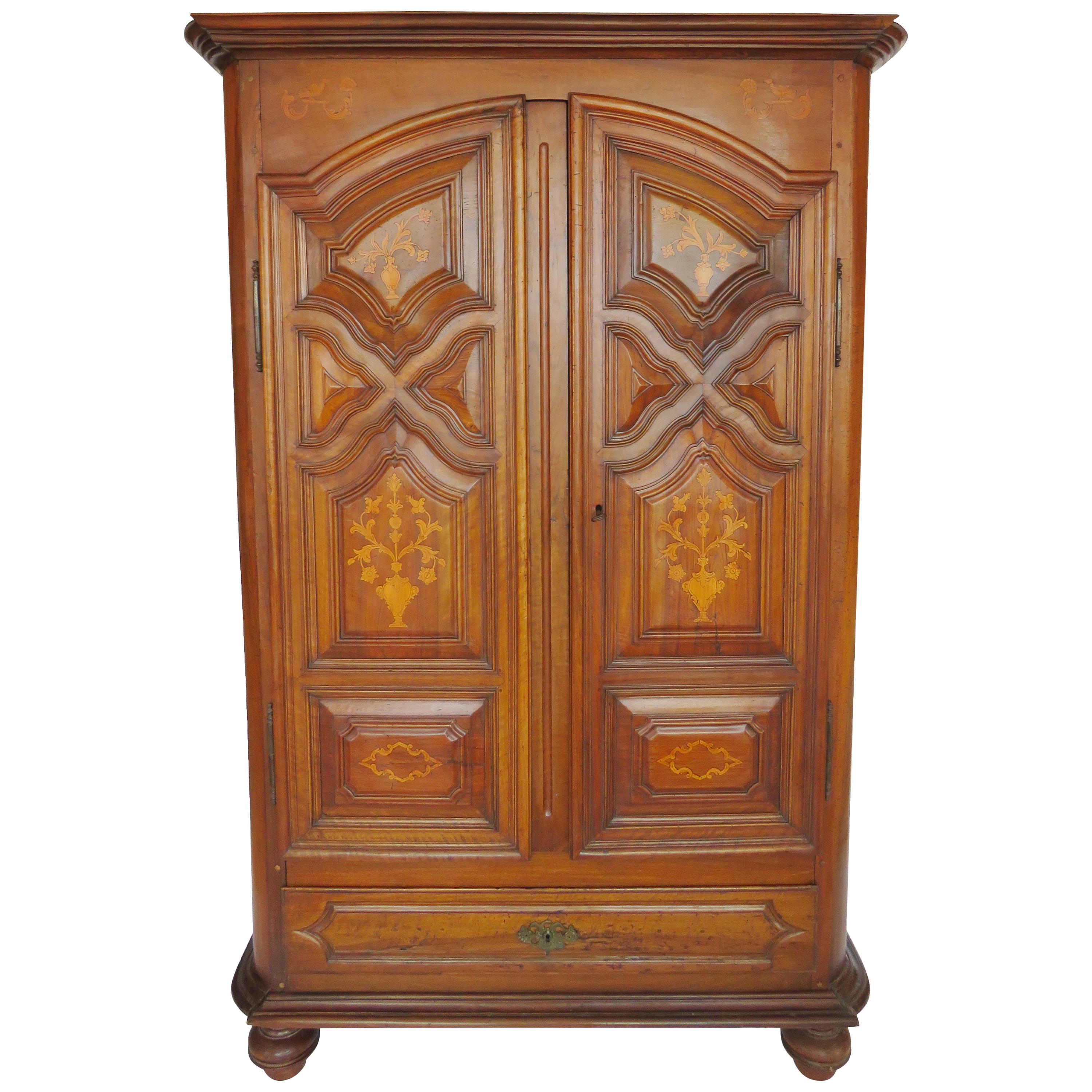 18th Century Baroque Walnut Inlaid Armoire For Sale