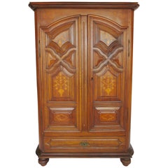 Antique 18th Century Baroque Walnut Inlaid Armoire