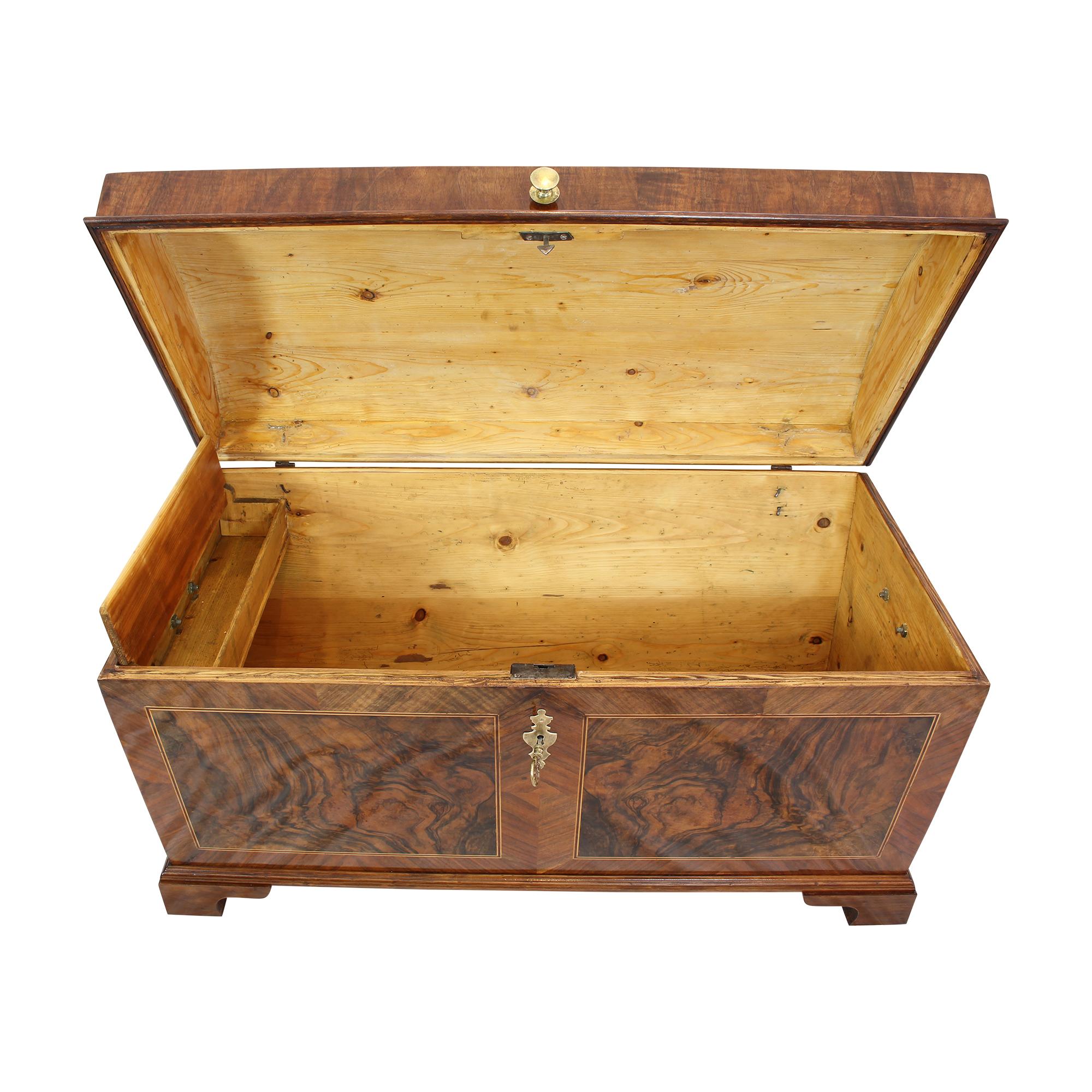 German 18th Century, Baroque Walnut Marquetry Blanket Chest For Sale