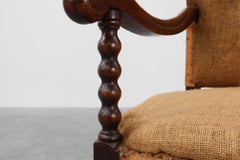 18th-Century Belgian Baroque Armchair in Wood and Leather, Louis XIV Period