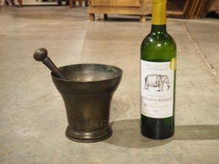18th Century Bell Shaped French Bronze Mortar with Pestle, Inscribed PE AMET