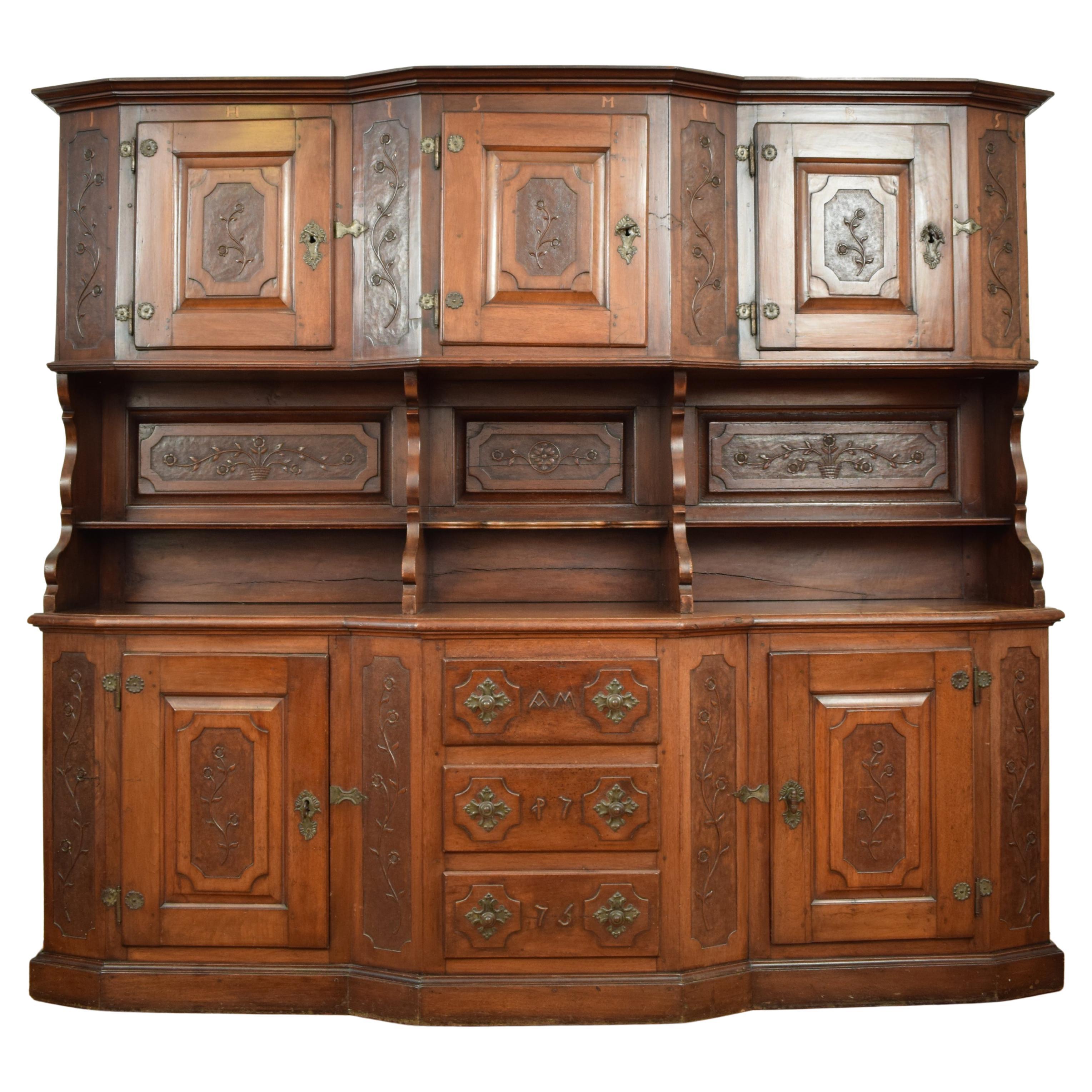 18th Century Bernese Oberland Baroque Brown Walnut Cabinet Buffet, 1775